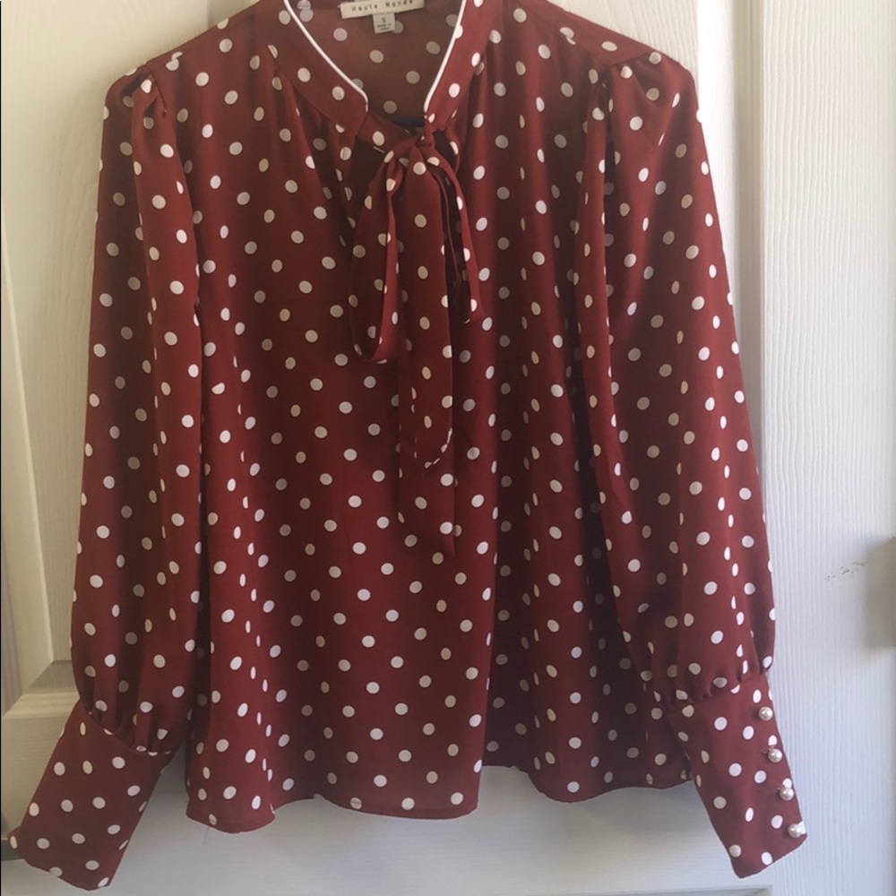 Polka dot long sleeve shirt with pearl detailing